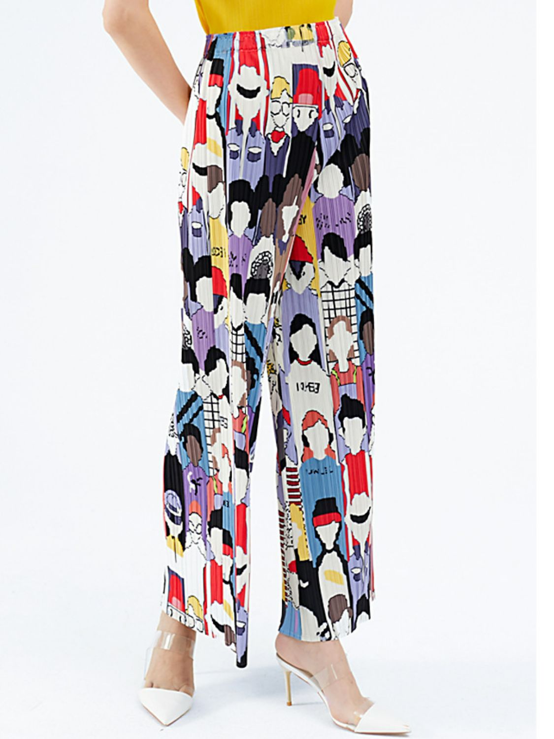 Printed Accordion Pleated High-Rise Waist Wide Leg Pants
