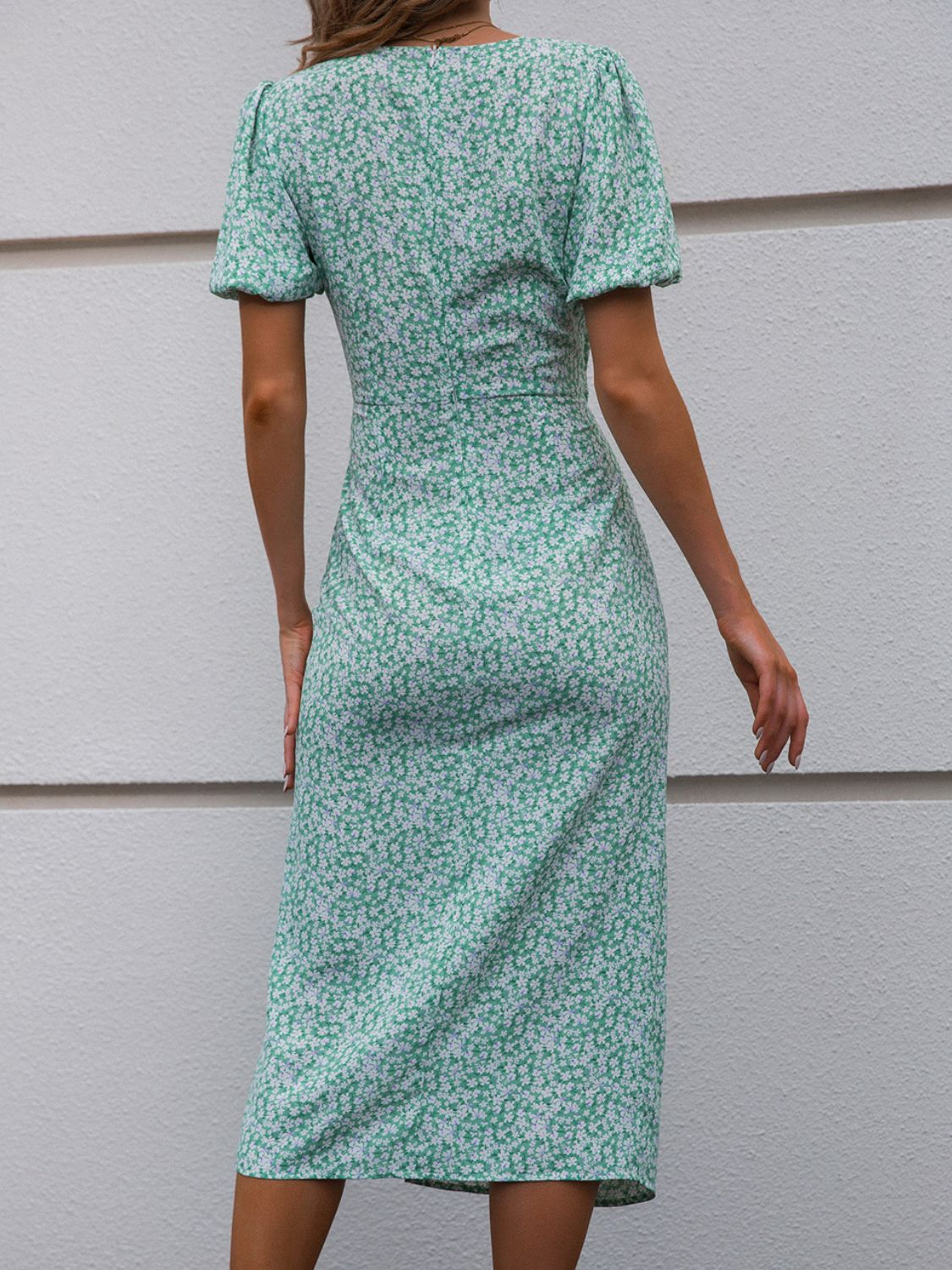 Ditsy Floral Tie Front Cutout Split Dress