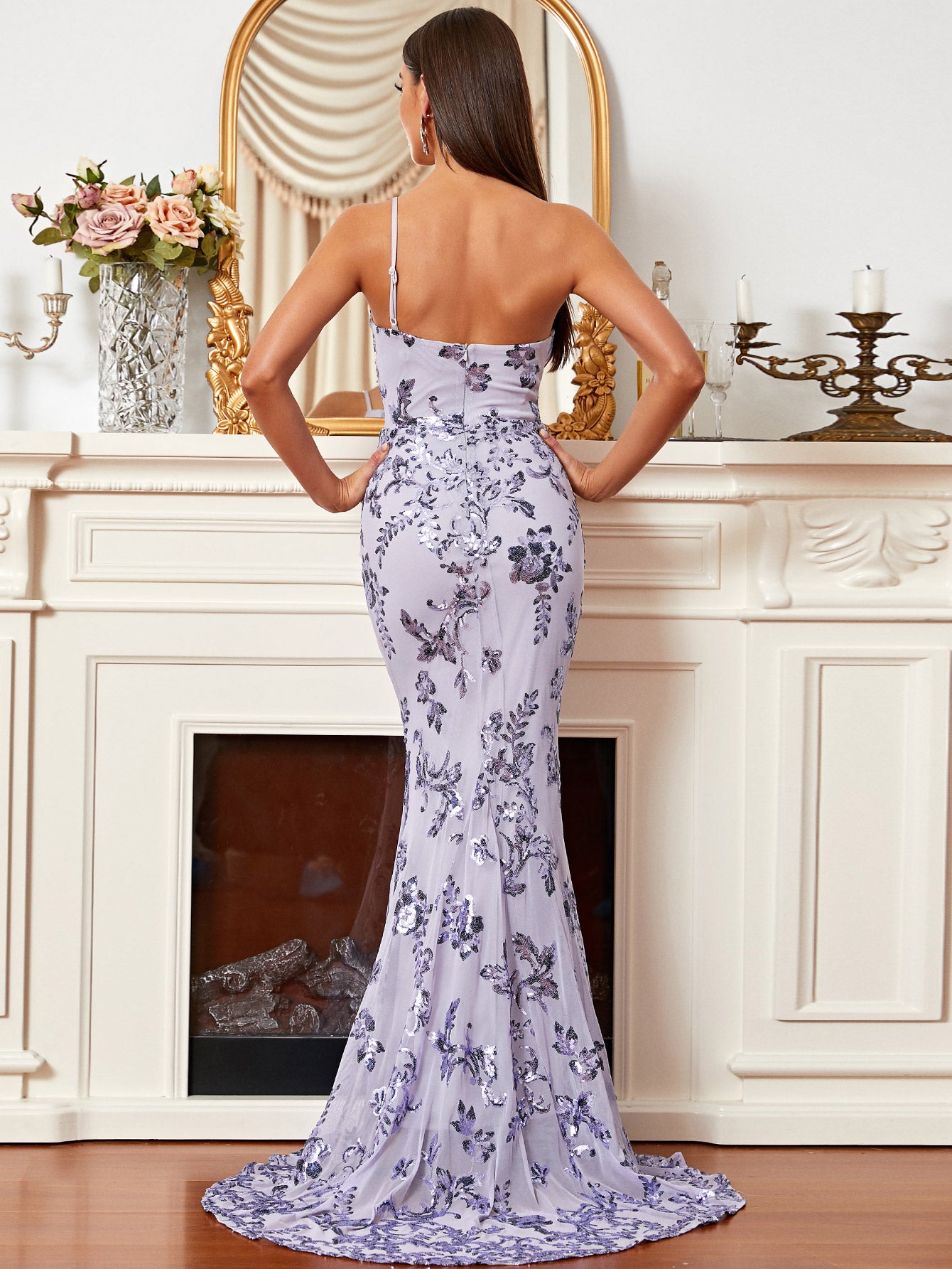 Floral One-Shoulder Zipper Floor-Length Dress