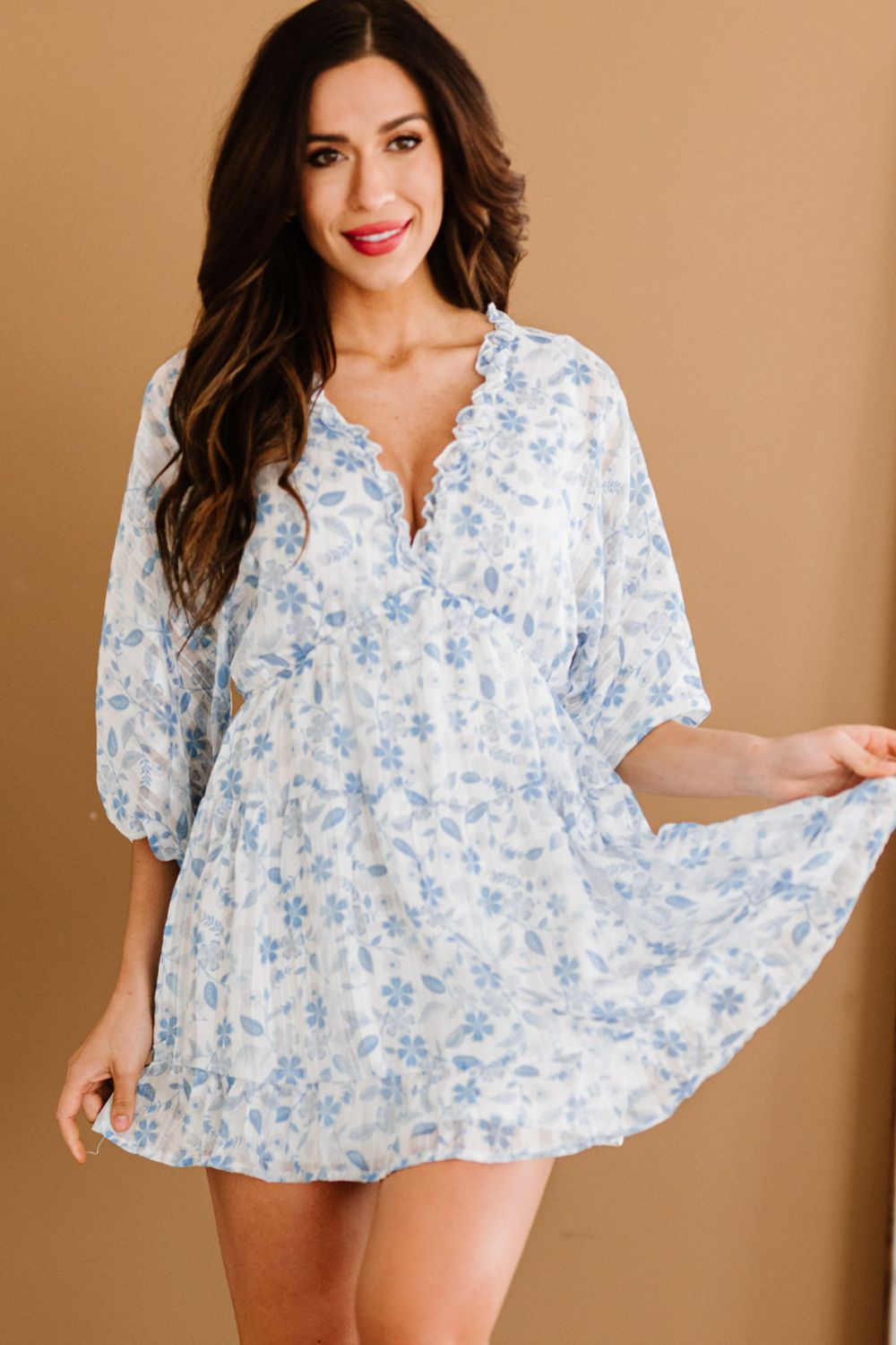 Floral Frill Trim Open Back Babydoll Dress Ruelabel Floral Frill Trim Open Back Babydoll Dress Ruelabel