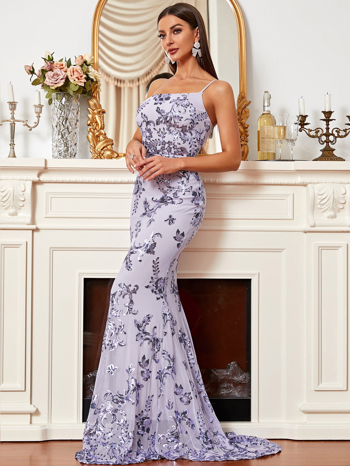 Floral One-Shoulder Zipper Floor-Length Dress