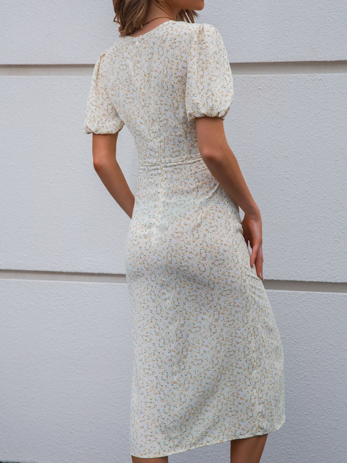 Ditsy Floral Tie Front Cutout Split Dress