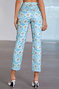 Star Print Ankle-Length Pants with Pockets