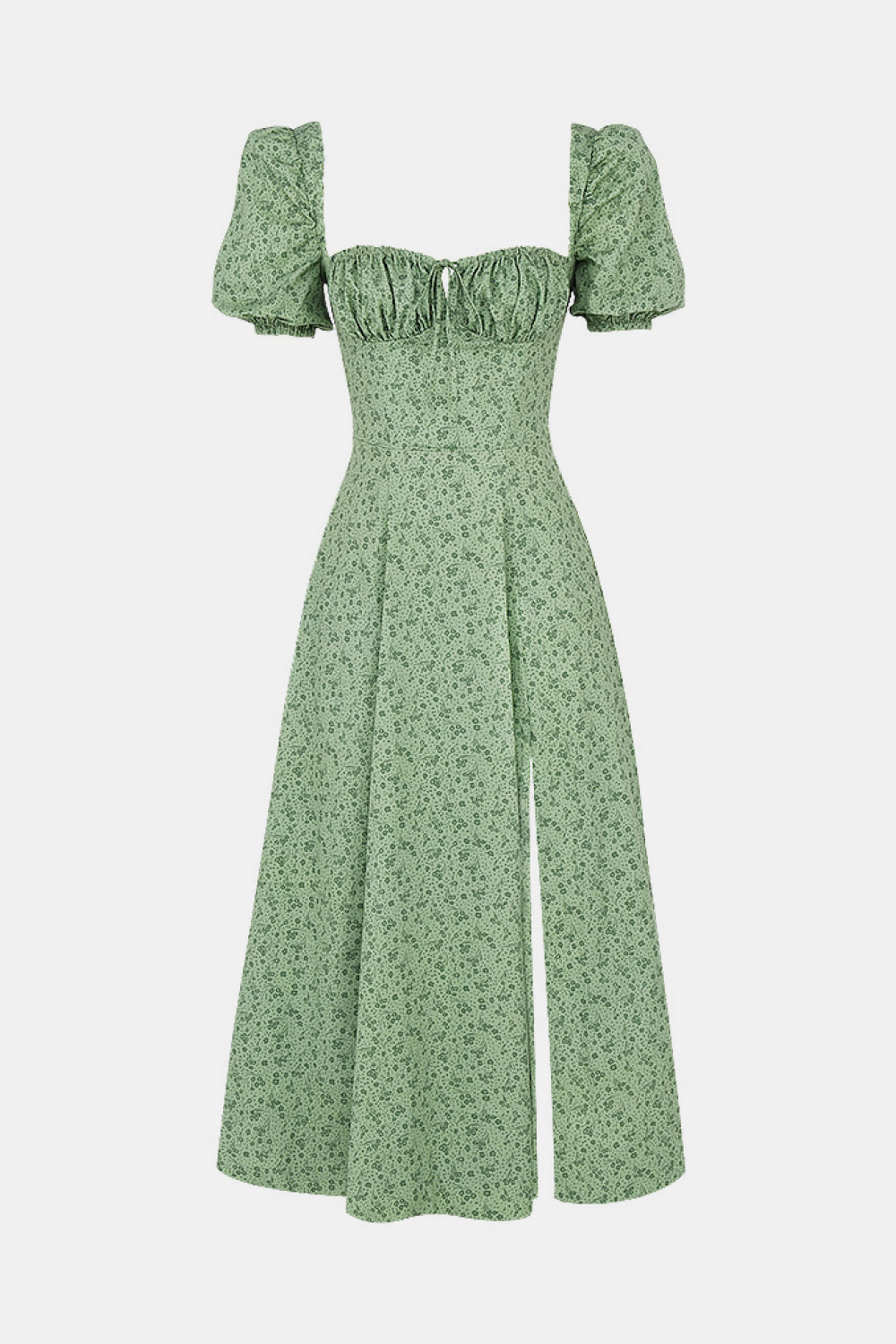 Floral Tie Front Square Neck Split Dress