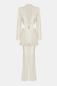 Cutout Blazer and Spliced Mesh Pants Set