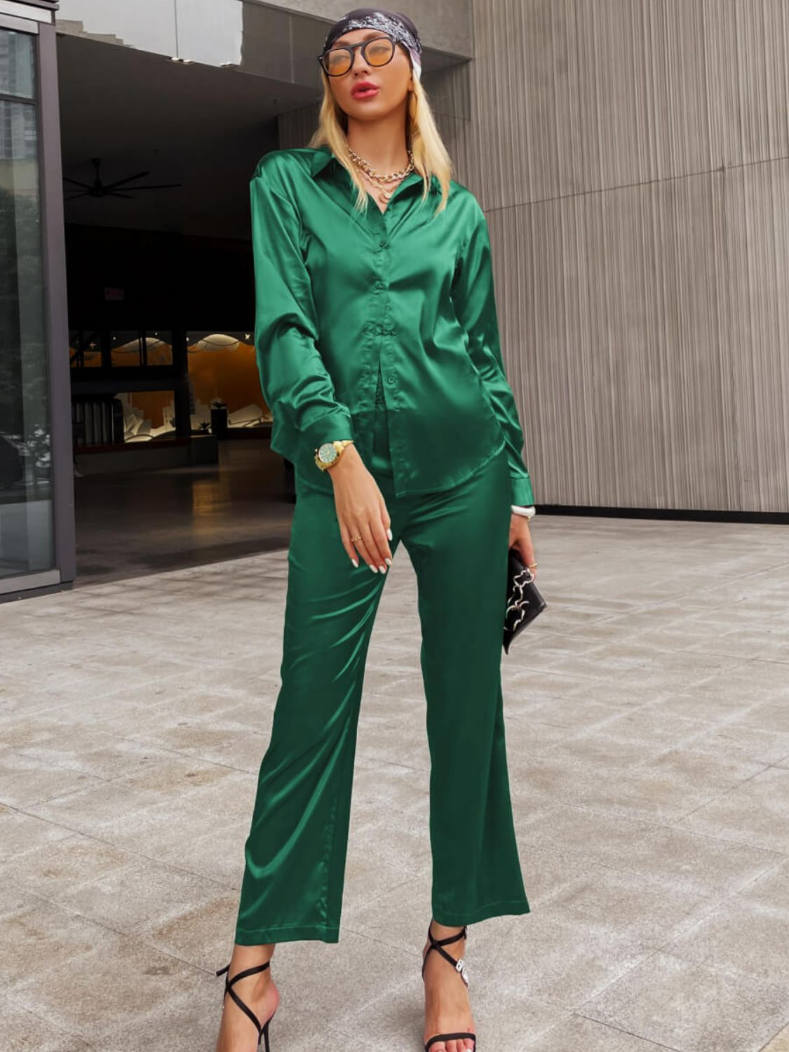 Button Front Shirt and Smocked Pants Set