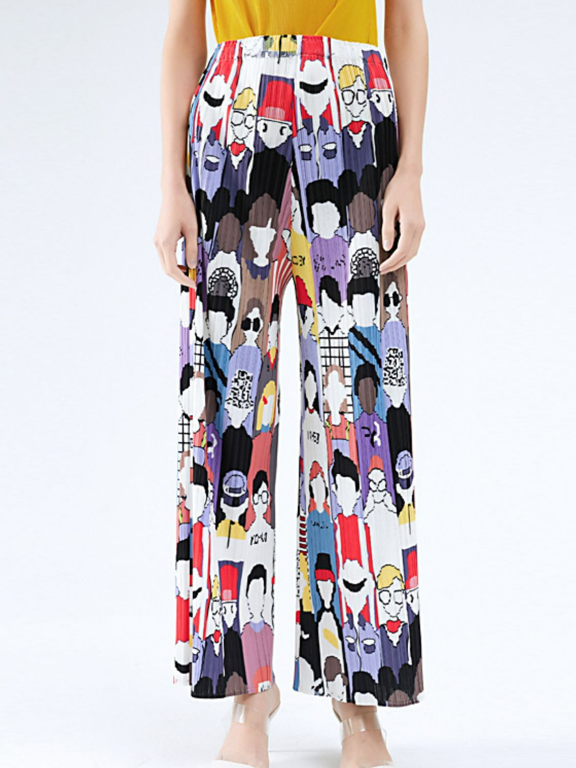 Printed Accordion Pleated High-Rise Waist Wide Leg Pants