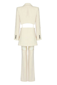 Cutout Blazer and Spliced Mesh Pants Set