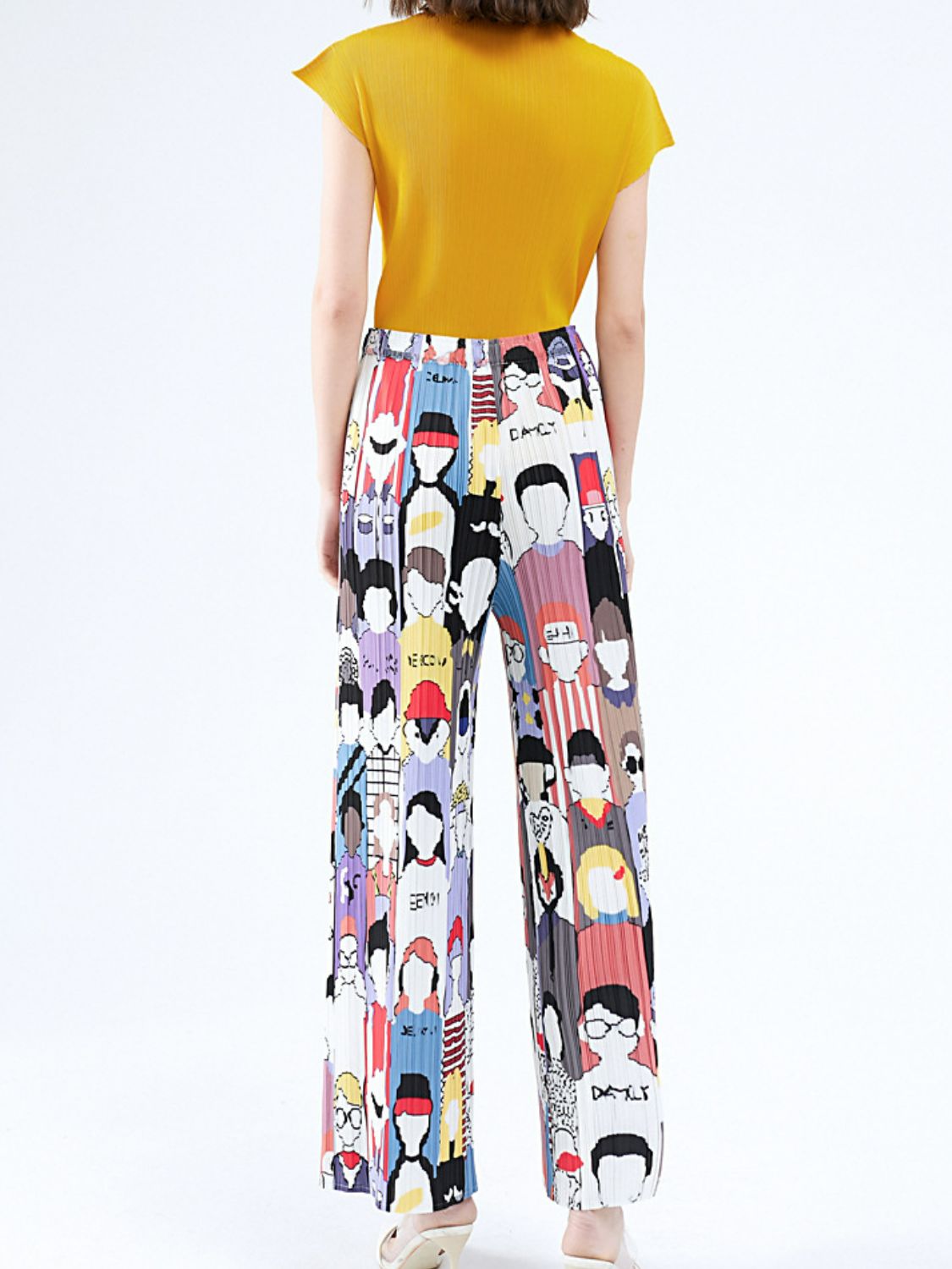 Printed Accordion Pleated High-Rise Waist Wide Leg Pants
