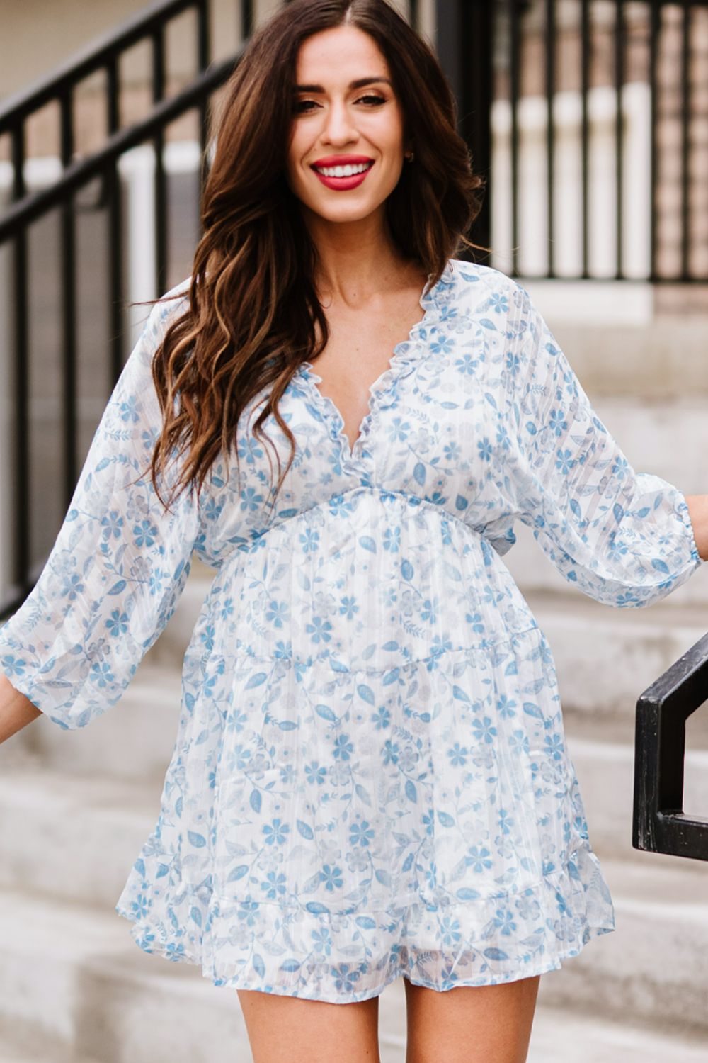 Floral Frill Trim Open Back Babydoll Dress Ruelabel Floral Frill Trim Open Back Babydoll Dress Ruelabel