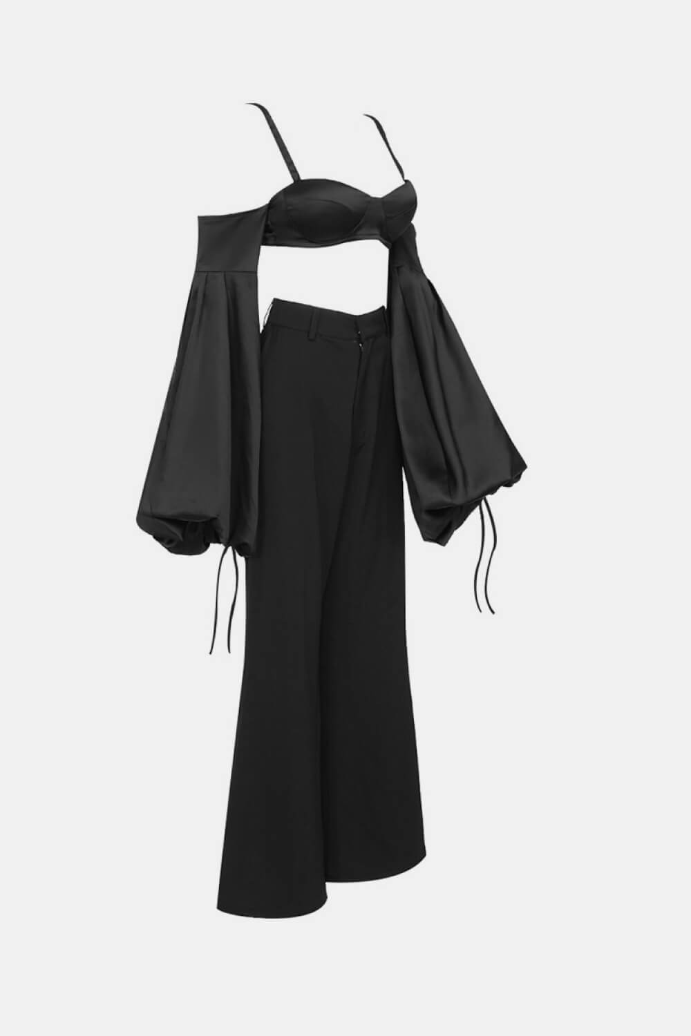 Bell Sleeve Satin Cropped Top and Flare Pants Set