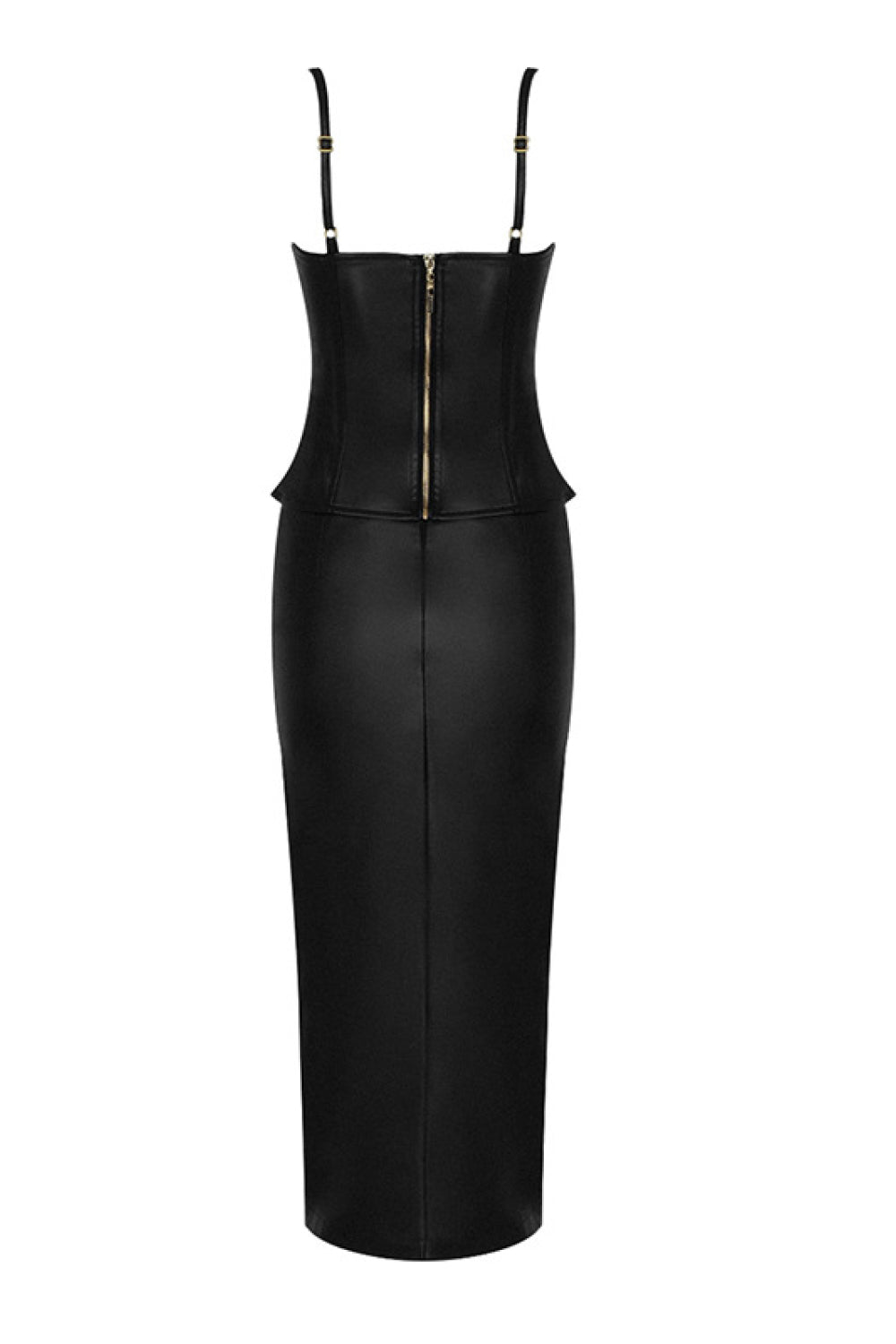 Lace Up PU Leather Cami and Split Skirt Set